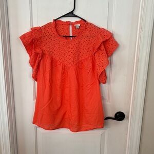 a new day Orange Eyelet Ruffle Blouse